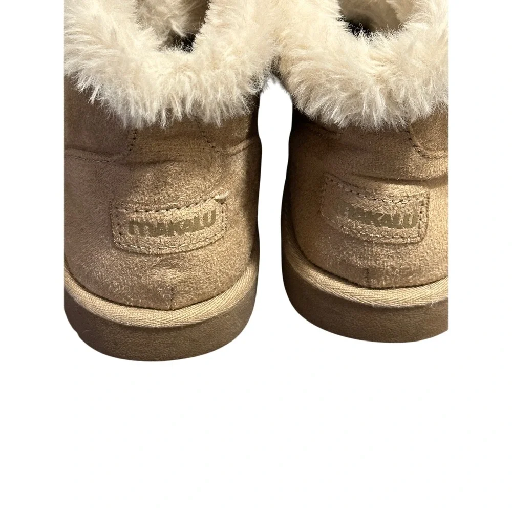 Makalu California Womens Tan Faux Fur Trim Lace Up Ankle Boots Size 7